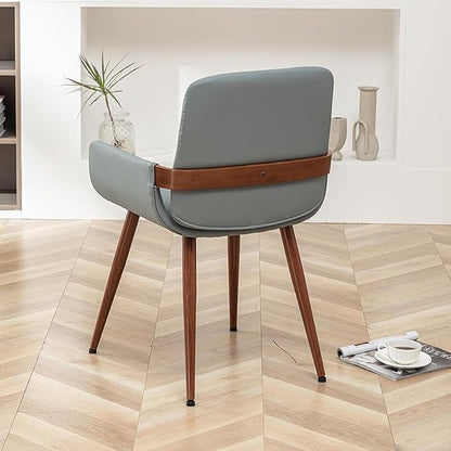 LUNLING Mid Century Modern Faux Leather Dining Room Chairs Set of 4,Upholstered Seat Metal Legs Chairs Blue Faux Leather Kitchen Chair Reception Room Chair,4PCS