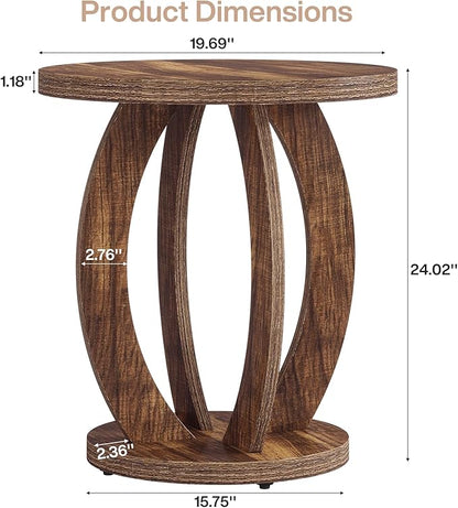 Tribesigns End Table, Round Side Table with Storage, Farmhouse Nightstand Bedside with Round Tabletop, Accent End Table for Living Room Bedroom Small Space, Wooden Accent Furniture (1, Dark Brown)