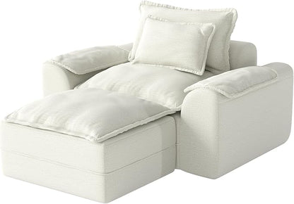 Hobestluk Cloud Single Sofa with Ottoman Memory Foam Couch with Deep Seat L Shaped Sofa with Removable Cover Large Couch for Living Room (Beige, Single Sofa with One Ottoman)