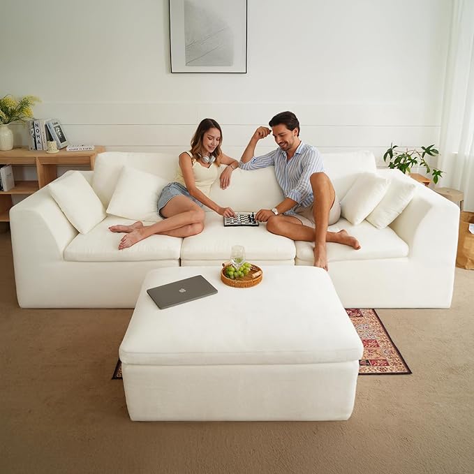 Loveseat Sofa, Cloud Boneless Couches for Living Room, 2 Seater Modular Sectional Sofa,Oversized,Beige Chenille