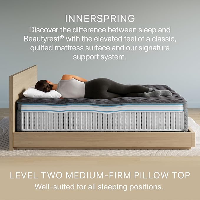 Beautyrest Days End Medium Firm Pillow Top 14.75" Mattress - Cal King - Cooling Tech, Supportive Durable Pocketed Coils, Pressure Relief, Motion Separation; 100 Night Sleep Trial and 10 Year Warranty