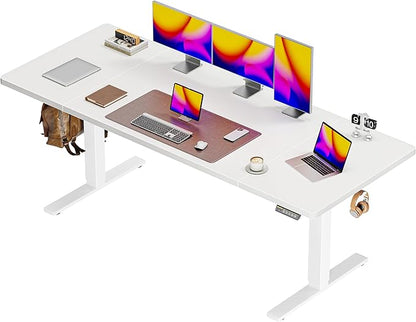 Huuger 71 x 30 Large Electric Standing Desk, Height Adjustable Computer Desk, 29.5" Deep Desktop, Stand up Gaming Office Table with 2 Hooks, 3 Preset Heights, for Home Office, White