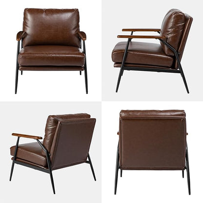 Glitzhome Modern Accent Chairs Set of 2, Metal Framed Living Room Chairs with Upholstered Cushion, Comfy Sofa Chair for Bedroom Reception Area Study Room, Coffee- 2 Set
