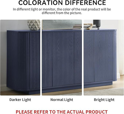 LKTART 64" Buffet Cabinet with Storage, Modern Fluted Accent Sideboard Media Console Credenza with Adjustable Shelves Pressed Spring for Kitchen Living Room,31.5" H (Blue)