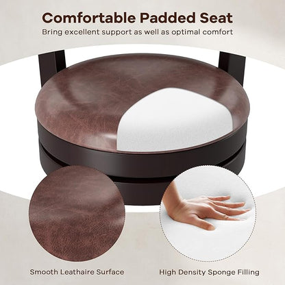 COSTWAY Bar Stools Set of 4, 30" Swivel Bar Height Bar Chairs with Copper Nails, Upholstered Seat, X-Shaped Backrest, Solid Rubber Wood Frame, for Kitchen Island Pub Bar