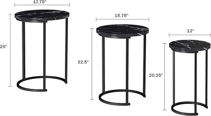 Lavish Home 6-Piece Nesting Table Set – Round Faux Marble Side & End Tables – Modern Space-Saving Accent Furniture for Living Room, Bedroom, Apartment, or Home Office (Black)