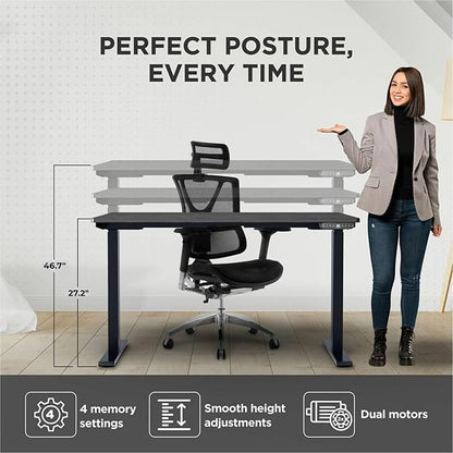 Rise Up Electric Standing Desk Adjustable Height 27-47" Dual Motor One Piece 60x30 Bamboo Large Standing Desk, Sit Stand Desk Rising Desk Home Office