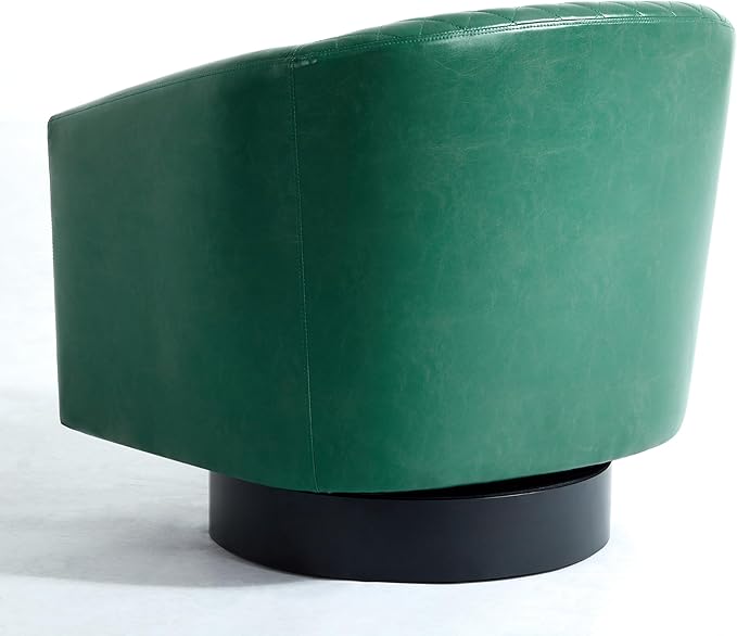 Pia Ricco Faux Leather Swivel Barrel Accent Chairs Set of 2, 360° Swivel Round Single Sofa Chair, Comfy Upholstered Club Armchair with Nailhead Trim for Living Room/Reading Room/Bedroom, Green