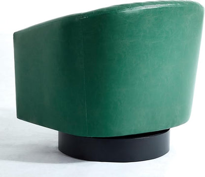 Pia Ricco Faux Leather Swivel Barrel Accent Chairs, 360° Swivel Round Single Sofa Chair, Comfy Upholstered Club Armchair with Nailhead Trim for Living Room/Reading Room/Bedroom, Green