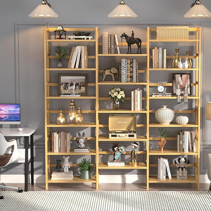 Homykic Bamboo Triple Wide Shallow Bookshelves and Bookcases, 6-Tier 6ft Tall Bookshelf with 17 Open Display Shelves, Large Freestanding Book Shelf for Home Office, Bedroom, Living Room, Natural