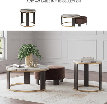 Signature Design by Ashley Jazmore Contemporary Faux Marble End Table with Metal Frame, White & Black