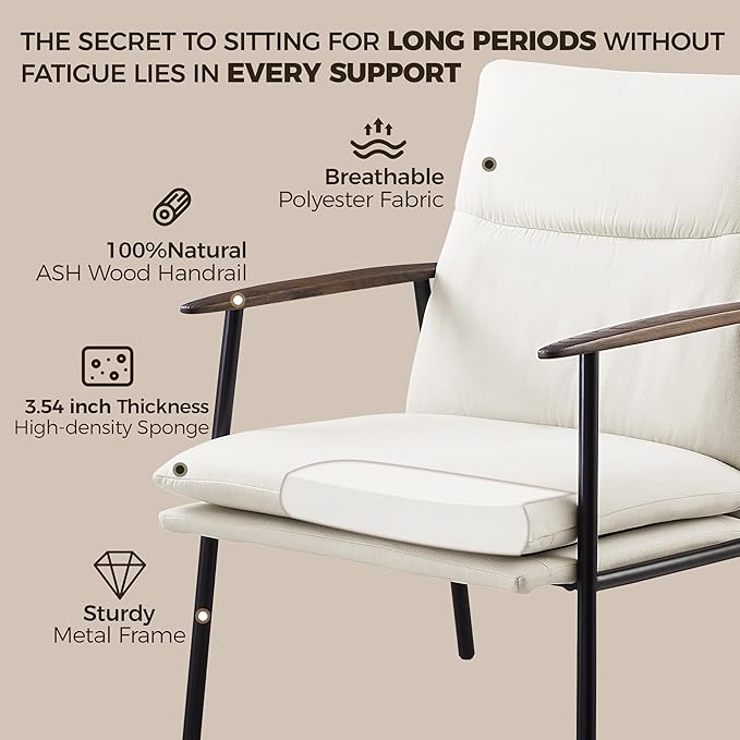 Art Leon Accent Chair- Mid Century Modern Accent Chairs Upholstered Fabric Reading Bedroom Chair Side Sitting Chair with Metal Frame Armchairs for Living Room, Bedroom, Guest Room Beige