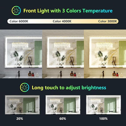 66x40 Inch RGB LED Bathroom Mirror Front Light and RGB Backlit Lighted Vanity Mirror for Bathroom Wall Mounted Dimmable Anti Fog Memory Shatter-Proof IP54 Waterproof Horizontal/Vertical