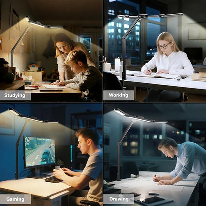 Honeywell HJ3 Wide LED Desk Lamp with Clamp, 22W Full-Spectrum Eye-Caring Light Bar, 4 Modes, Stepless Dimming, Adjustable Arm for Home Office, Large Desks & Dual Monitors