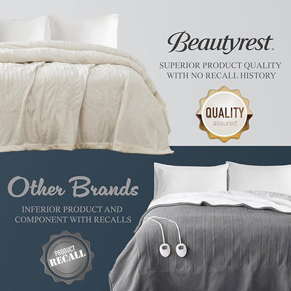 Beautyrest Heated Electric Blanket for Cold Weather, Fast Heating Heated Blanket, Auto Shut Off, Virtually Zero EMF, Multi Heat Setting, UL Certified, Ivory Twin (84 inx62 in)