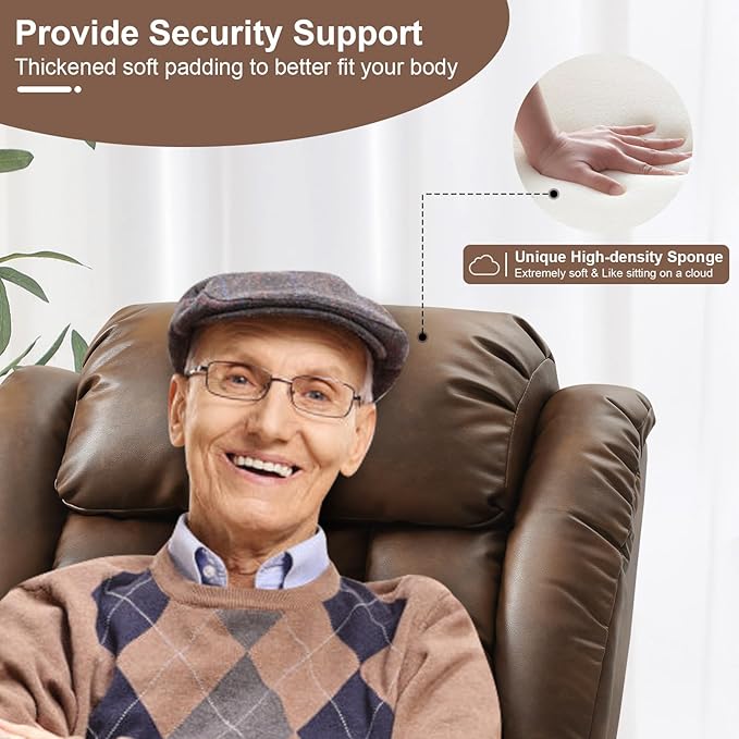 Dual Motor Large Power Lift Recliner Chair for Elderly with Heat and Massage,Lay Flat Lift Chairs Recliners for Seniors Infinite Position,USB Ports&Remote, Leather(Ochre, Medium)