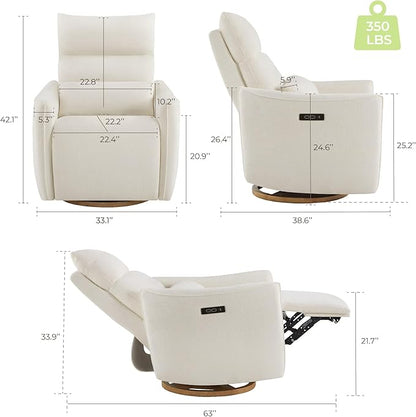 CHITA Swivel Rocker Recliner Chair, Power Nursery Glider Recliner, Nursery Rocking Chair with Adjustable Power Headrest, FSC Certified, Solid Wood Base, Cream