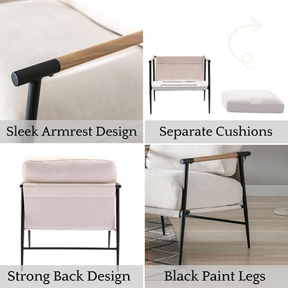 LukeAlon Mid Century Chenille Accent Chairs Set of 2, Ultra Soft Living Room Chairs with Metal Legs Modern Armchair Lounge Chairs Upholstered Comfy Leisure Chair for Bedroom Reception Area, Beige