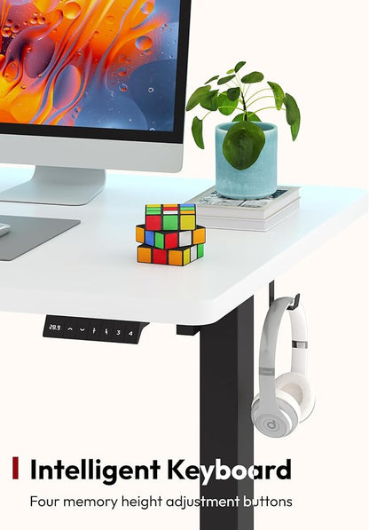 SANODESK Electric Standing Desk 48 x 30 Inches Whole-Piece Desktop Height Adjustable Stand Up Desk w/6-Button Controller Ergonomic Computer Desk for Home Office, Black Frame + White Tabletop
