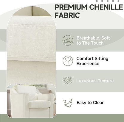 UIXE Swivel Accent Chair, Chenille Upholstered Arm Chair for Living Room, Modern Club Armchair Comfy Single Sofa Bedroom Reading Seat with Lumbar Pillow - Cream Beige