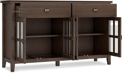 SIMPLIHOME Artisan Buffet - 60 inch Wide Solid Wood 4-Door Sideboard Buffet in Natural Aged Brown, Storage Cabinet for Dining Room or Kitchen with Adjustable Shelves and Square Knobs