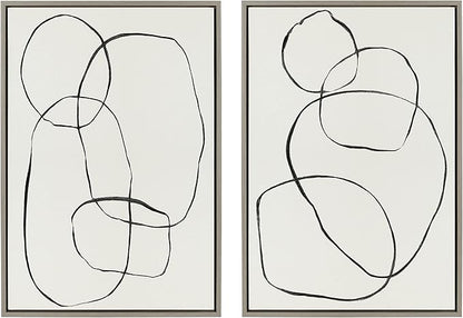 Kate and Laurel Sylvie 871 Modern Circles and 869 Going in Circles Framed Linen Textured Canvas Art Set by Teju Reval of SnazzyHues, 2 Piece Set 23x33 Gray, Contemporary Abstract Wall Art Décor Set