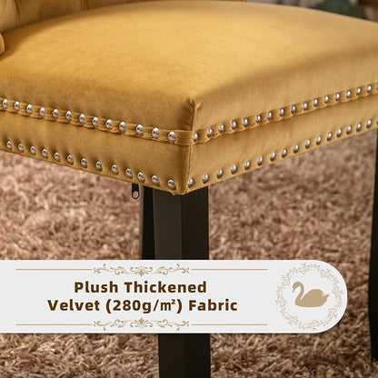 Velvet Upholstered Dining Chairs Set of 4, Modern Style Kitchen Side Chairs with Nailhead Trim and Wood Legs,Metal Pulling Ring for Dining Room Living Room(Gold)