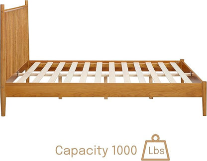 NTC Inno Wooden Bed Frame with Headboard, Solid Oak and Rubber Wood Foundation with Silent Slats and Wood Central Supports, 1000 Lb Capacity, Effortless Assembly, King - Rustic Oak