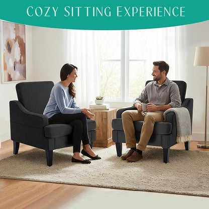 Modern Accent Chairs Set of 2 Upholstered Reading Chair for Bedroom with Side Pockets Comfy Living Room Chairs Living Room Armchair for Office, Apartment (Charcoal)