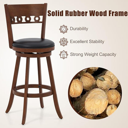 COSTWAY Bar Stools Set of 4, 30.5” Bar Height Bar stools with Solid Wood Legs, Cushioned Seat, Footrest, for Home, Kitchen Island, Bar (4, 30.5'' Seat Height)