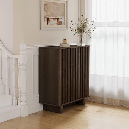 LukeAlon Fluted Sideboard Cabinet, Mid-Century Modern Accent Buffet Cabinet with Storage, 47" Wooden Credenza Cabinets 31.5" Height for Living Room Dining Room Entryway Hallway, Walnut Color