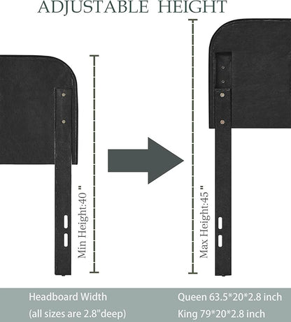 Tufted Upholstered Headboard King Size, Button Adjustable Height King Head Board Only, Sturdy and Durable Solid Wood with Nailhead Trim Headboards, Ideal for Bedroom, Dorm, Guest Room,Black