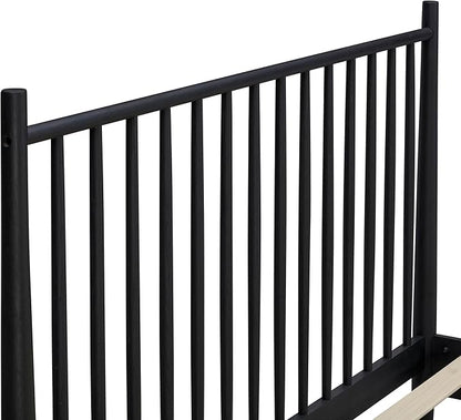 NTC Inno Wooden Bed Frame with Headboard, Solid Oak and Rubber Wood Foundation with Silent Slats and Wood Central Supports, 1000 Lb Capacity, Effortless Assembly, King - Burnt Black