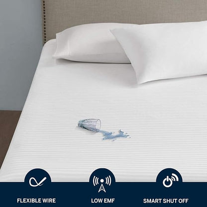 Serta Waterproof Heated Mattress Pad - Electric Bed Warmer with 10 Heat Settings, Auto Shut Off Timer, ETL Certified Electric Mattress Pad, Elastic Deep Pocket, Machine Washable, White Queen