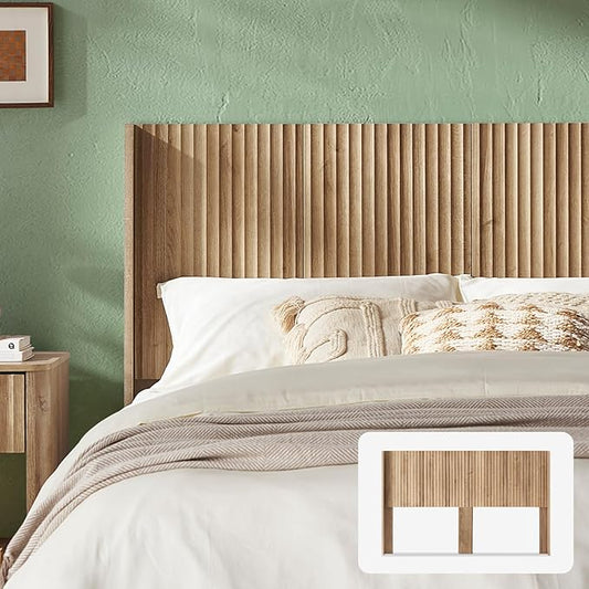 mopio Brooklyn 80.8" Headboard Only, Wood Headboard, Modern Farmhouse, Boho, Wall Mount, Fluted Panel, Wingback Design (Golden Oak, King)