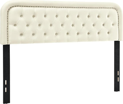 Tufted Upholstered Headboard,Button Solid Wood HeadBoards with Adjustable Height,Modern Performance Velvet Bed Head Boards,Easy Install&Nailhead (Beige, Full)