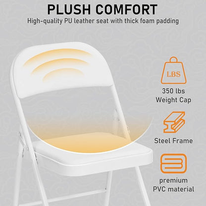 SEALAMB 30 Pack White Folding Chairs with Padded Seats & Cushion, Durable Metal Foldable Chairs for Wedding Party, Commercial Chairs for Office School Church Events, 330lb Capacity (White-PU, 30 Pack)