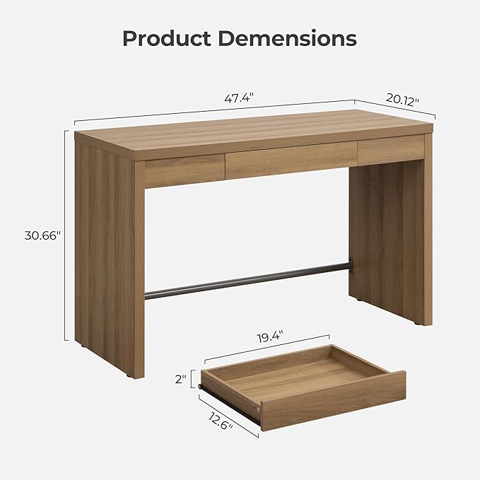 SICOTAS Home Office Executive Desk - 47-Inch Computer Desk with Drawer, Farmhouse Writing Study Desk with Storage,Boho Makeup Vanity Table for Bedroom (Reclaimed Caramel Oak, 2 Pieces)