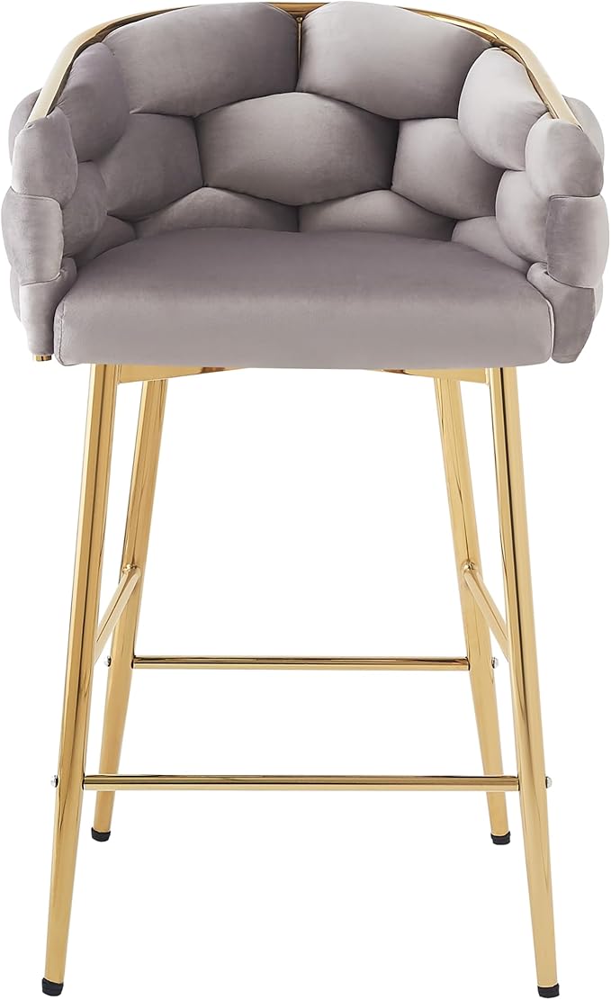 Christopher Knight Home Barrel Counter Stools,Velvet Counter Height Barstools, Modern Luxury Makeup Stool Upholstered Chairs with Gold Legs(Set of 2),Gray