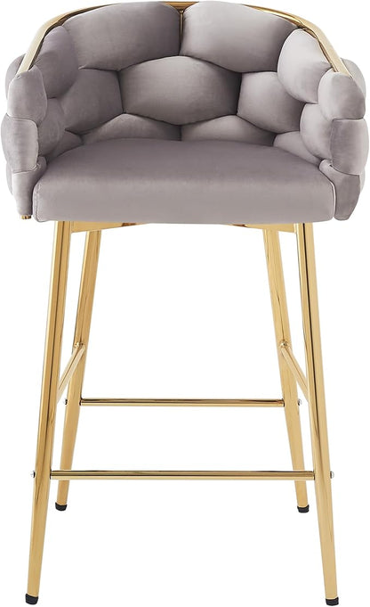Christopher Knight Home Barrel Counter Stools,Velvet Counter Height Barstools, Modern Luxury Makeup Stool Upholstered Chairs with Gold Legs(Set of 2),Gray