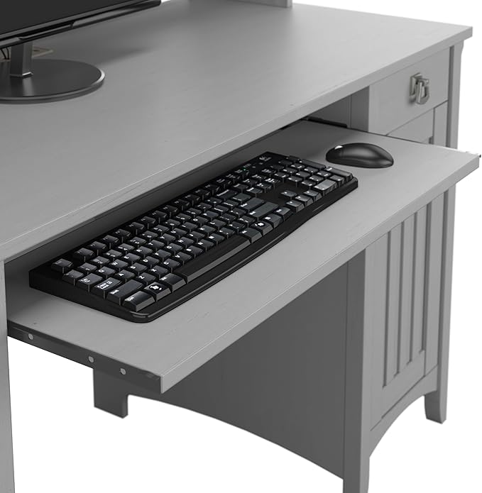 Bush Furniture Salinas Computer Desk with Hutch | Study Table with Drawers, Cabinets & Pullout Keyboard/Laptop Tray | Modern Home Office Desk in Cape Cod Gray | Work Desk with Storage
