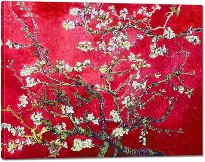 Wieco Art Large Red Almond Blossom Tree Vincent Van Gogh Paintings Reproduction Canvas Prints Wall Art for Home Decor and Wall Decor Classical Flowers Pictures Artwork