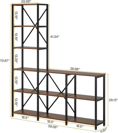 Tribesigns Modern 9 Shelves Bookshelves, Industrial Stepped Ladder Corner Etagere Bookcase, Rustic 6-Tier Display Open Shelf Storage Organizer for Living Room