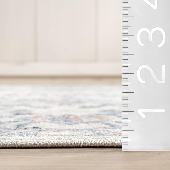 nuLOOM Everlee Medallion 3x5 Machine Washable Accent Rug for Living Room Bedroom Dining Room Entryway Kitchen, Blue/Ivory