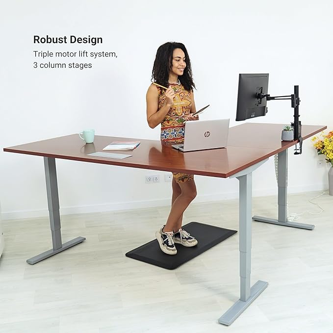 Progressive Desk Stand Up Height Adjustable Standing Desk - L Shaped 85" x 72" Corner Computer Rising Workstation Electric Table - Gray Frame, Roasted Walnut Top
