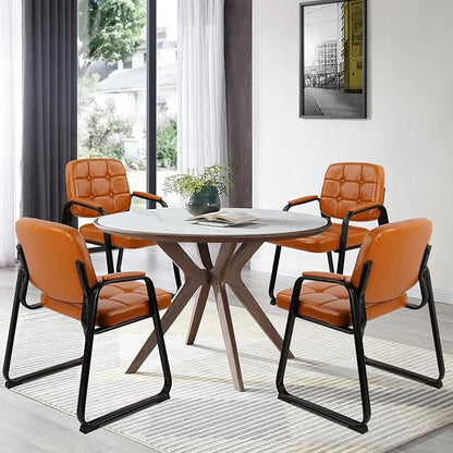 CLATINA Waiting Room Chairs with Padded Arms Leather Guest Chair no Wheels for Office Reception and Conference Desk with Sled Base Orange