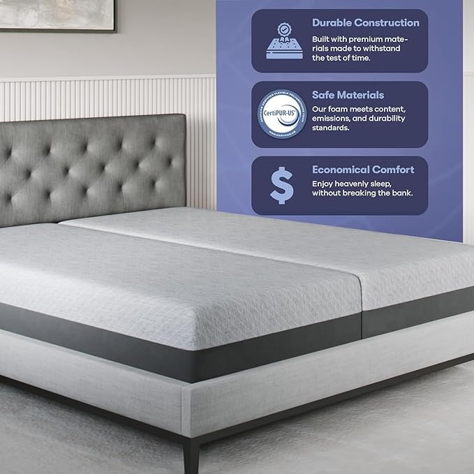 Celestial Sleep Gel Memory Foam Mattress in a Box, Made in The USA, CertiPUR-US® Certified Foam, Oeko-Tex, and Fiberglass-Free Certified Bed, 10 inch Medium - Split King