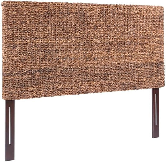 MAKLAINE 62.5" Banana Leaf Panel Headboard in Honey/Dark Brown