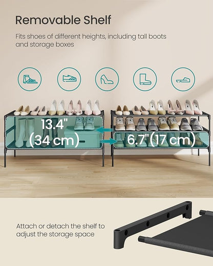 SONGMICS Shoe Rack, 3-Tier Shoe Storage Organizer, Space-Saving, 11.6 x 36.1 x 21 Inches, Entryway, Metal Frame, Non-Woven Fabric Shelves, Ink Black ULSH033BH01S