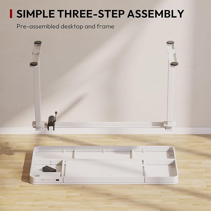 Standing Desk with Drawer, Electric Height Adjustable Home Office Desk with Storage & USB Ports, 48 inch White Wood Tabletop/White Frame
